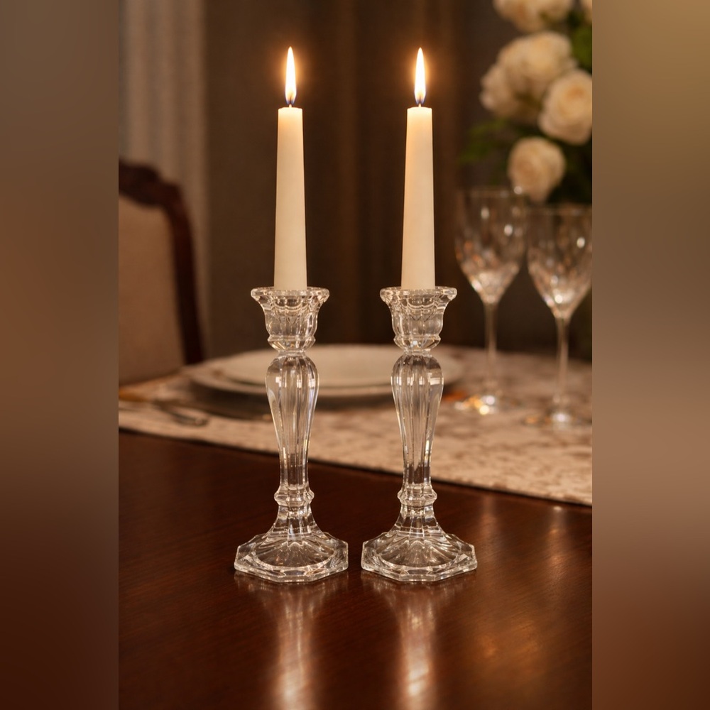 Oscar de la Renta Chippendale Austrian Pair 24% Lead Crystal Candlestick Holder